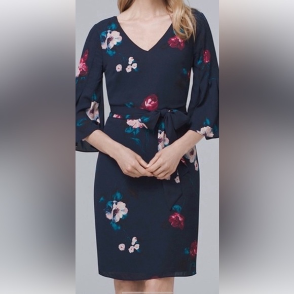 WHBM Bell-Sleeve Soft Floral-Print Shift Dress - Picture 1 of 16